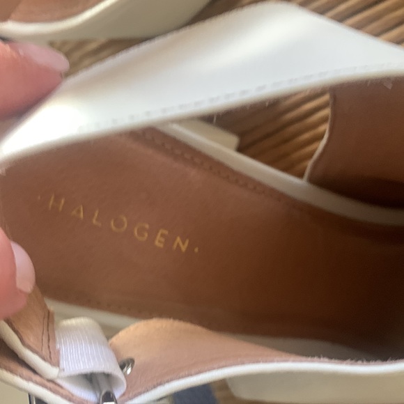 Halogen White Leather Slingback Mules Chunky Heels Peep Toes White  9 Excellent - Picture 6 of 7